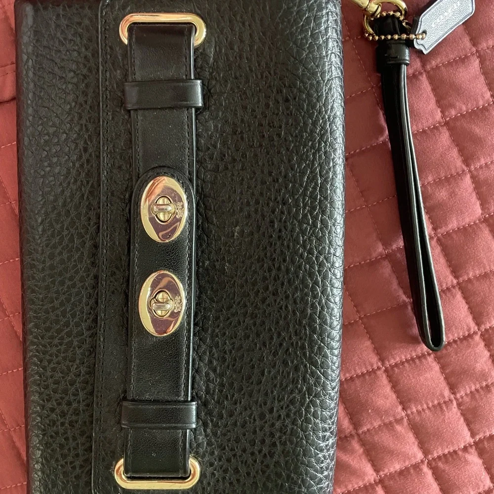 Coach Black Leather Clutch with Gold Accents - Picture 1 of 5